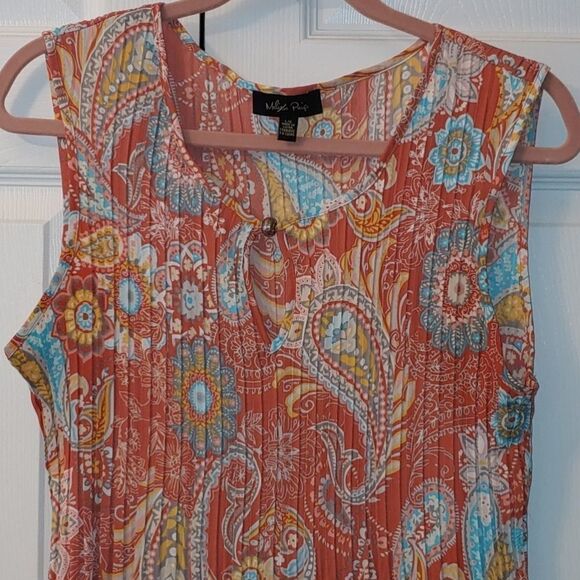 Melissa Paige printed crinkle blouse Sz L - Picture 3 of 4